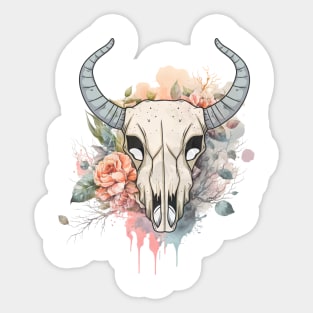 Goat Skull Flowers Colorful Sticker